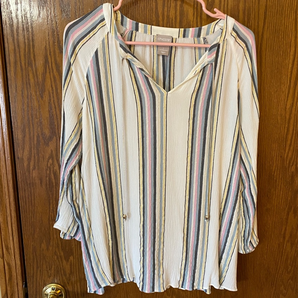 Chico's Striped Blouse in Cream and Blue
